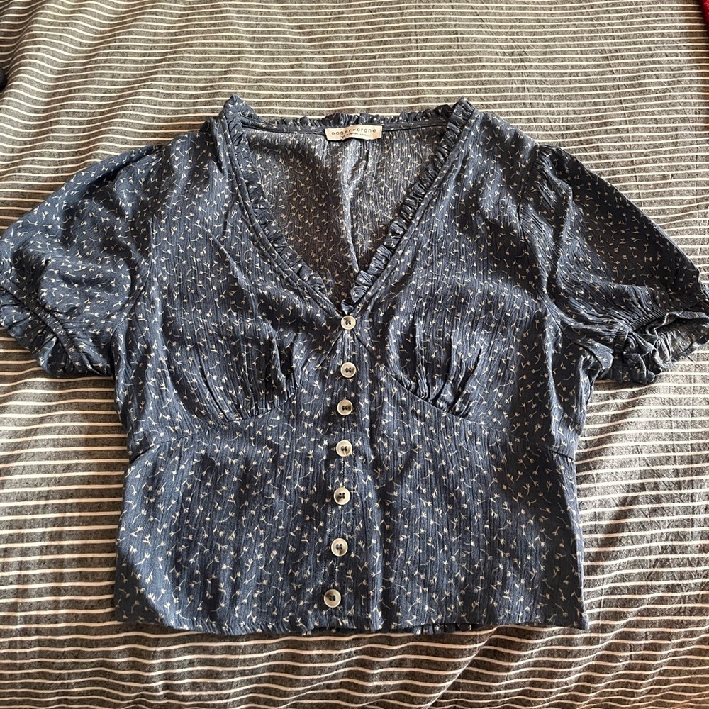 Paper Crane Navy Button-Up Blouse